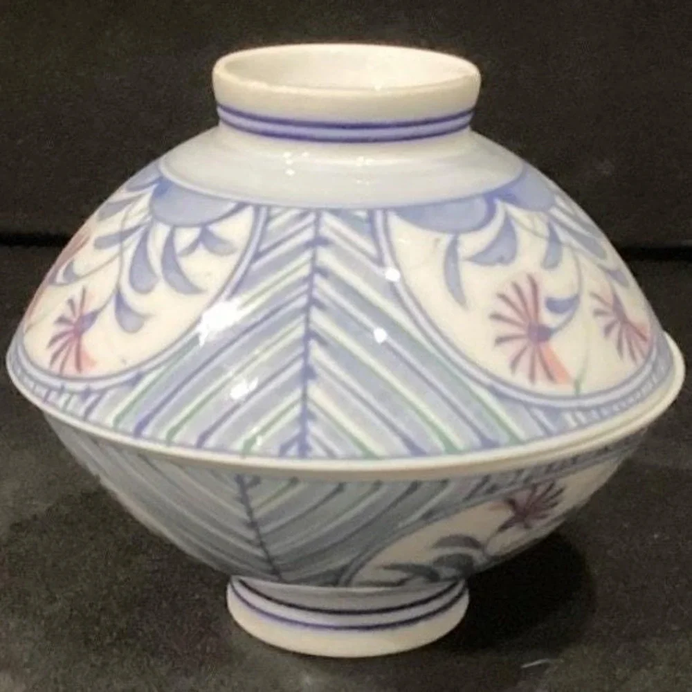 Pier 1 Imports Floral Porcelain Rice Bowls, Set of 2, Vintage Footed Asian-Style